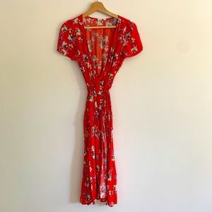 Red Floral Wrap Dress